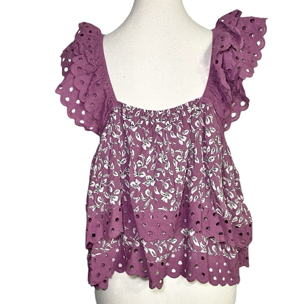 &Merci Purple Eyelet Ruffle Sleeveless Top - Picture 2 of 12